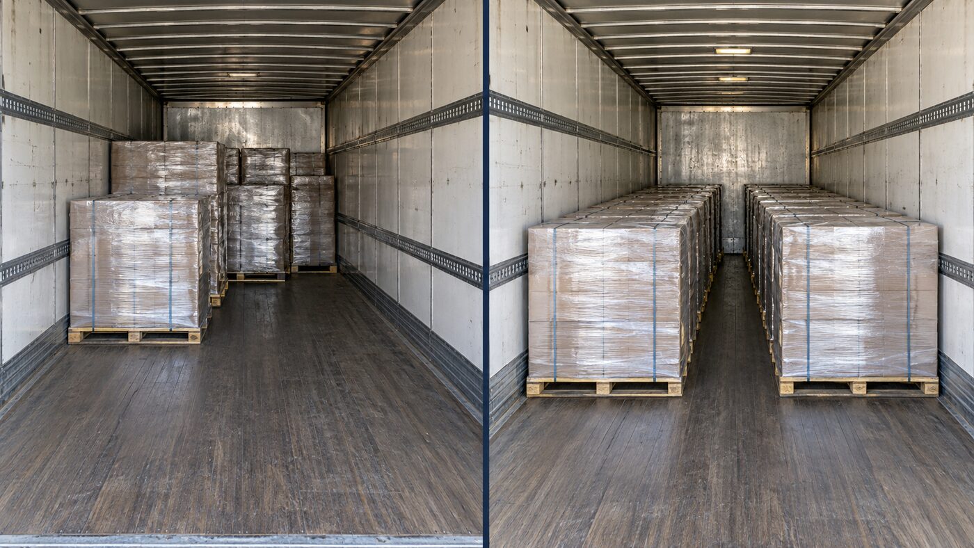 Example of uneven freight before and after load redistribution