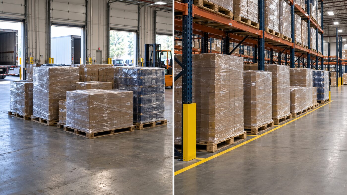 Example of incoming freight before and after organized short-term storage